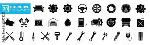 Collection of automotive icons, car, machine, garage, service tools, editable and resizable vector EPS 10