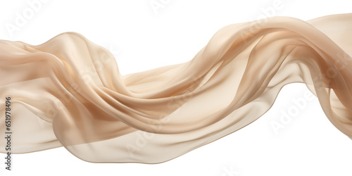 Beige silk fabric floating isolated on white background