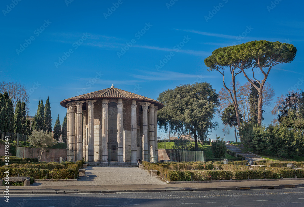 Temple of Hercules Victor (Tempio di Ercole Vincitore) on the Forum Boarium in Rome, Italy