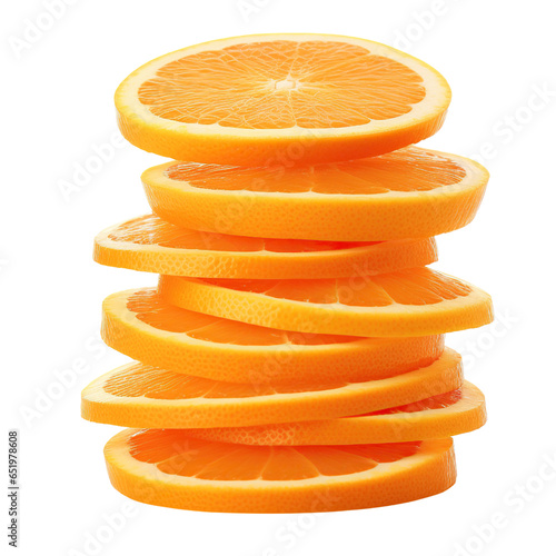 Stacked orange slices isolated on white background