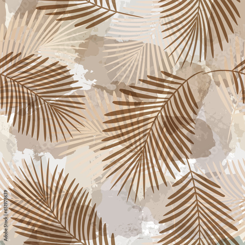 Palm Leaves Pattern. Watercolor Palm leaves seamless vector background  brown jungle print textured