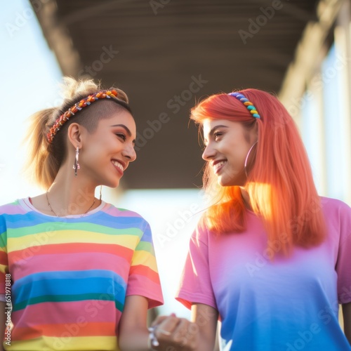 Loving lesbian couple at the street. LGTB concept