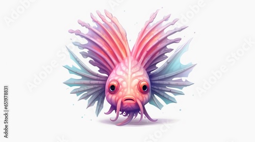 cartoon Lionfish by kee keon zhi on a white background.Generative AI photo