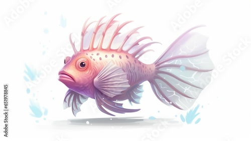 cartoon Lionfish by kee keon zhi on a white background.Generative AI photo