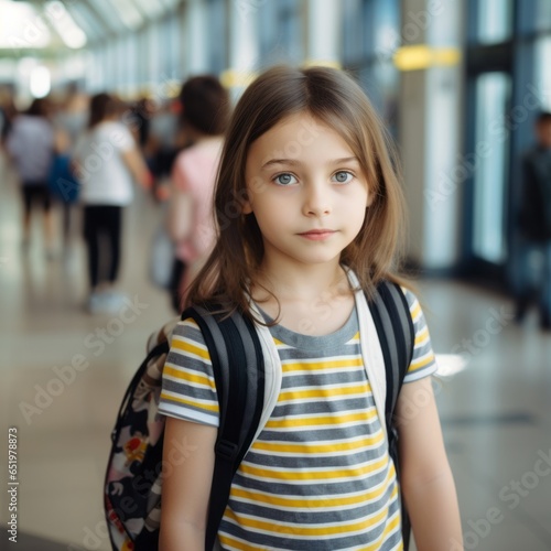 Portrait of little student girl in the school. Free Download Portrait of little student girl in the school. - GFXLoad
