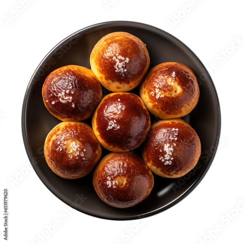 Top view of Danish bleskiver isolated on a white transparent background photo