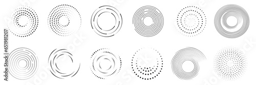 speed line halftone round graphics elements collection