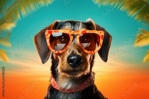 Trendy Dog sunglasses. Cute dog rock. Generate Ai