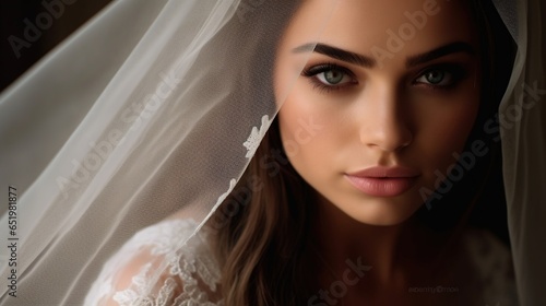 Beautiful bride portrait on photo studio. AI generated image