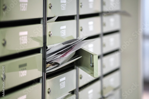 Canvas Print Mailboxes in the condominium are littered with correspondence, overflowing