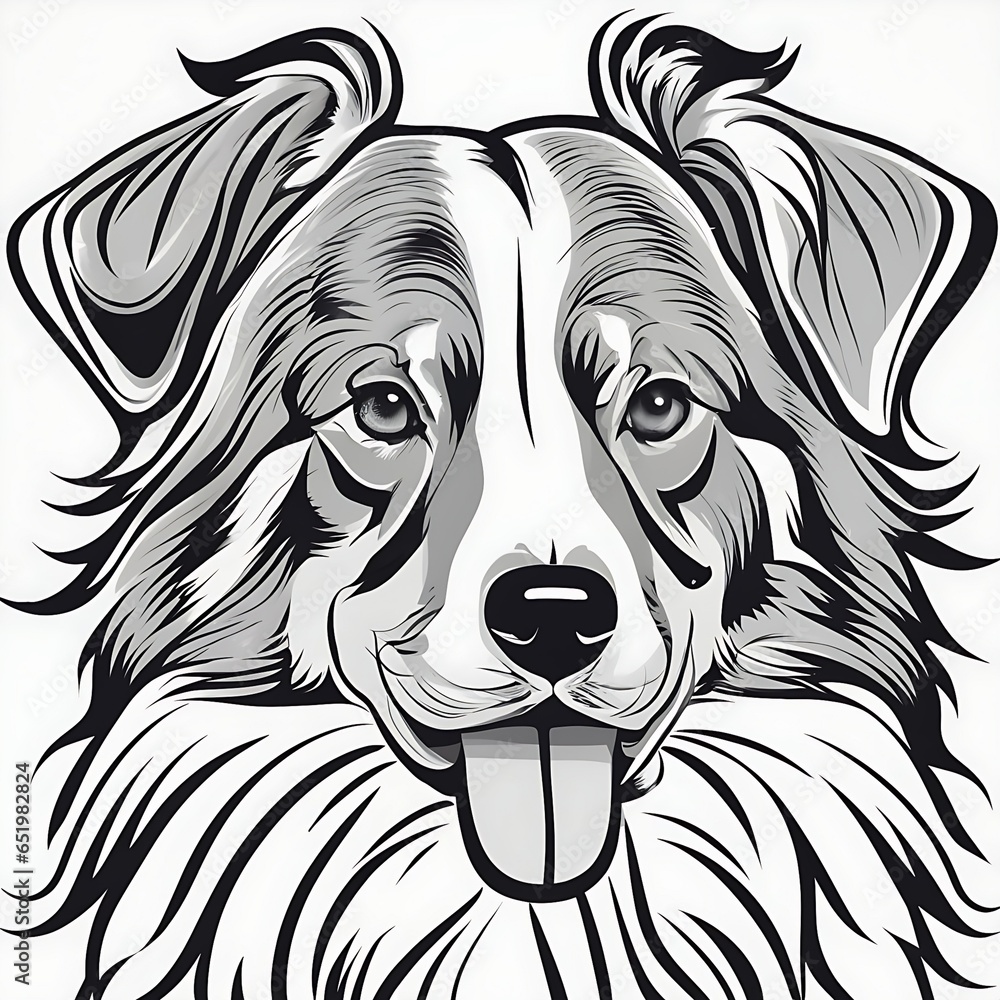 Fototapeta premium Australian Shepherd design head looking to side on white background Generative AI