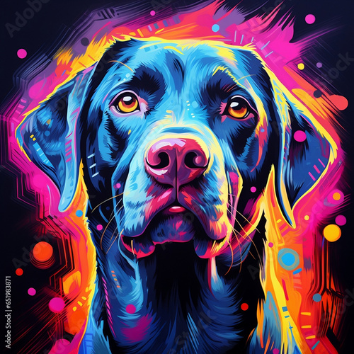 Neon labrador dog portrait, vibrant colors . Generative AI.