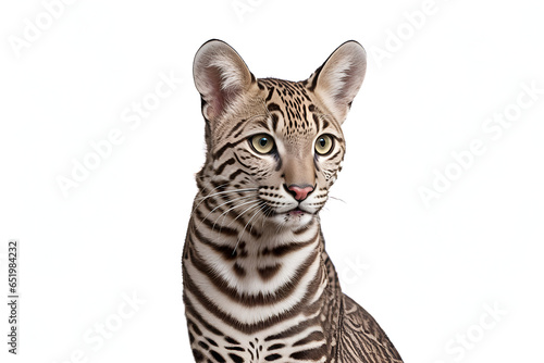 An ocelot portrait on an isolated empty white background - Generative AI photo