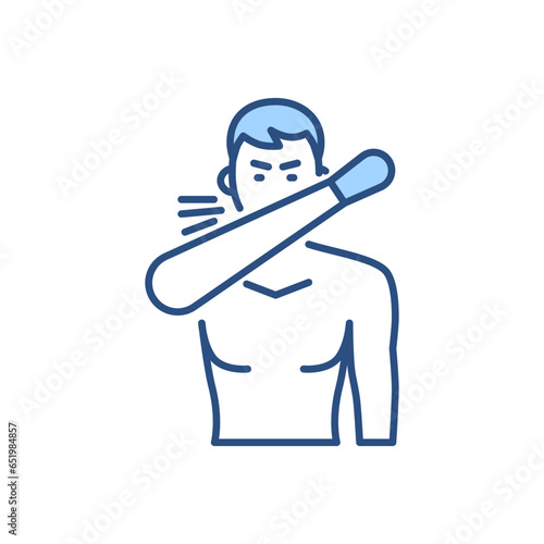 Cough related vector icon. Man coughs in palm hand. Isolated on white background. Cough sign. Editable vector illustration
