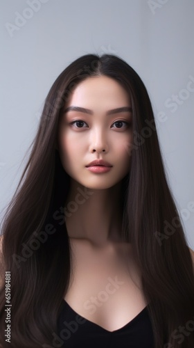 Beautiful young asian woman natural make up on white background, AI generated