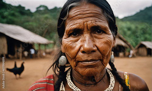 elderly woman from Brazilian indigenous tribe