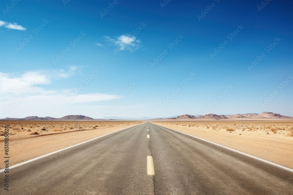 Fototapeta premium Arid Empty car road desert. Way scenic. Generate Ai
