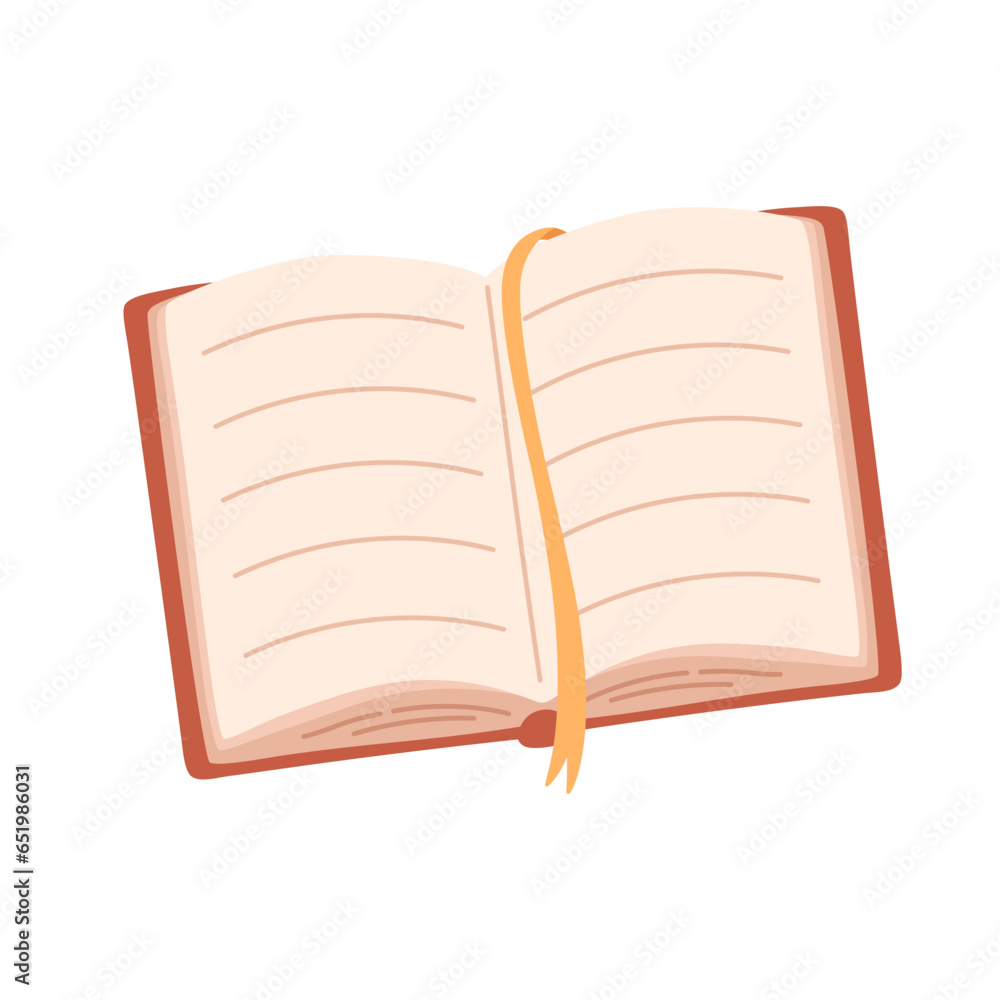 Open book or diary with bookmark. Literature. World book day. Vector illustration in flat style Open book or diary with bookmark. Literature. World book day. Vector illustration in flat style
