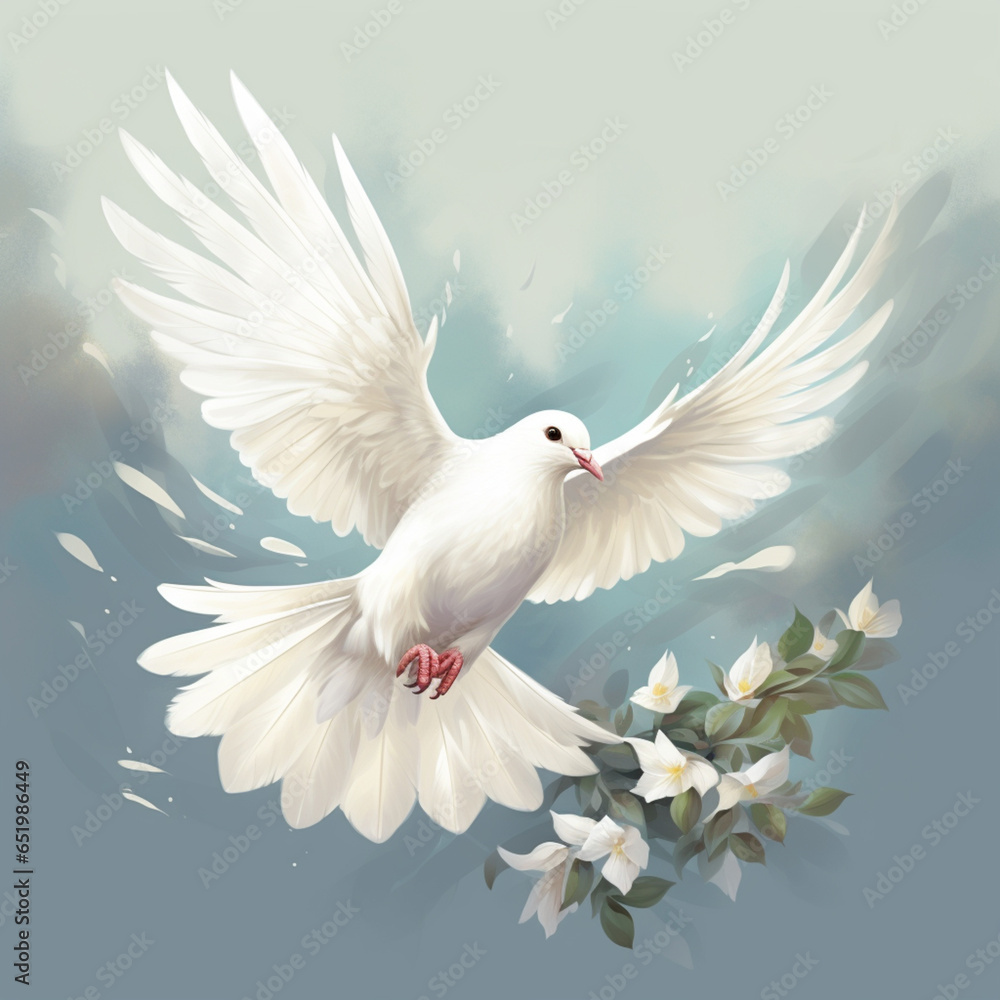 A white dove, with an olive branch in its beak. Recognized as a symbol of peace after the wars of the 20th century. This dove is of biblical origin A white dove, with an olive branch in its beak. Recognized as a symbol of peace after the wars of the 20th century. This dove is of biblical origin