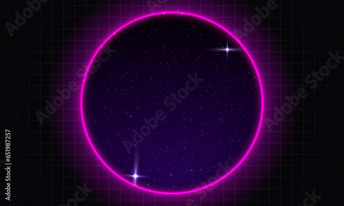 Synthwave vaporwave retrowave cyber background with copy space, laser grid, starry sky, blue and purple glows with smoke and particles. Design for poster, cover, wallpaper, web, banner, etc.	