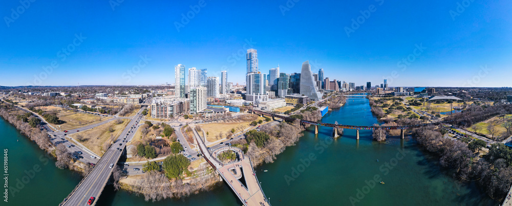 Downtown Austin on a Perfect Day: 180 Degree Aerial Panorama
