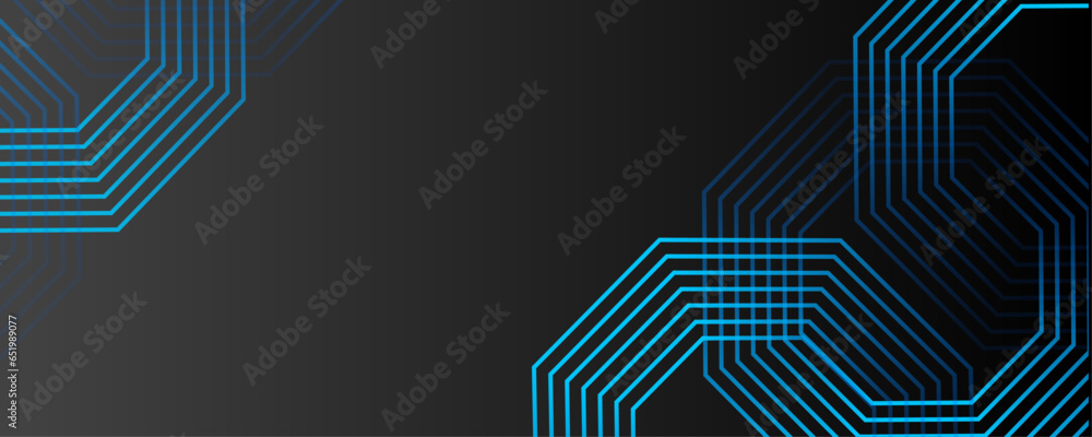 Abstract blue glowing geometric lines on dark black background. Modern shiny blue hexagon lines pattern. Geometric stripe line art design. Technology futuristic concept. Vector illustration Abstract blue glowing geometric lines on dark black background. Modern shiny blue hexagon lines pattern. Geometric stripe line art design. Technology futuristic concept. Vector illustration