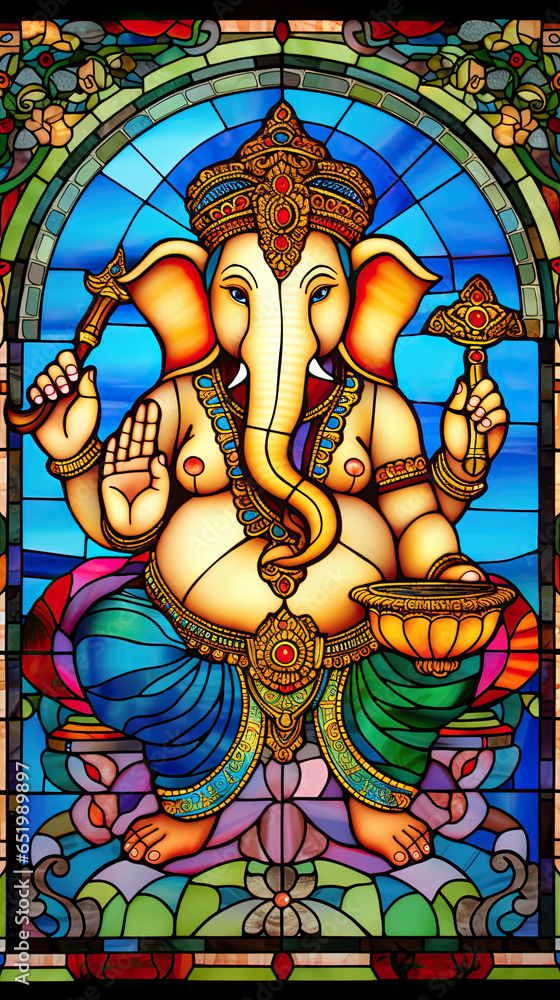 Ganesha stained glass window.