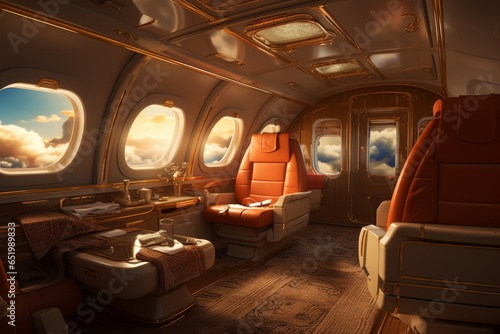 Luxurious First class airplane sit jet. Vehicle flying. Generate Ai