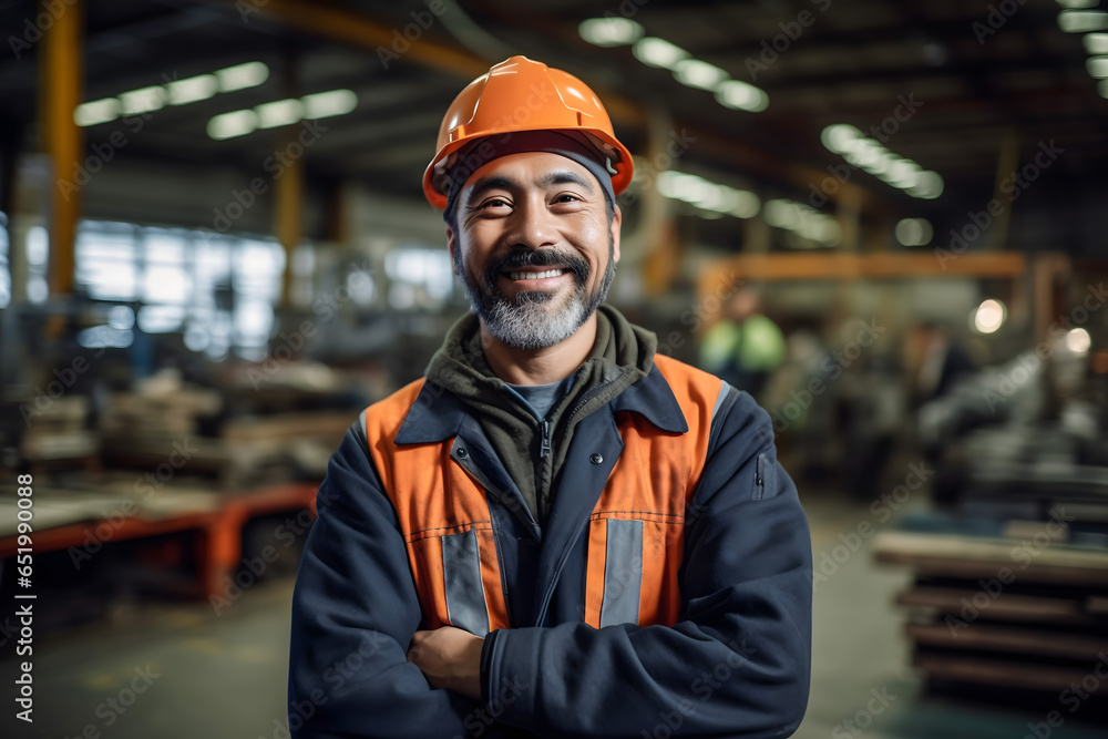 confident factory worker with arms crossed confident factory worker with arms crossed