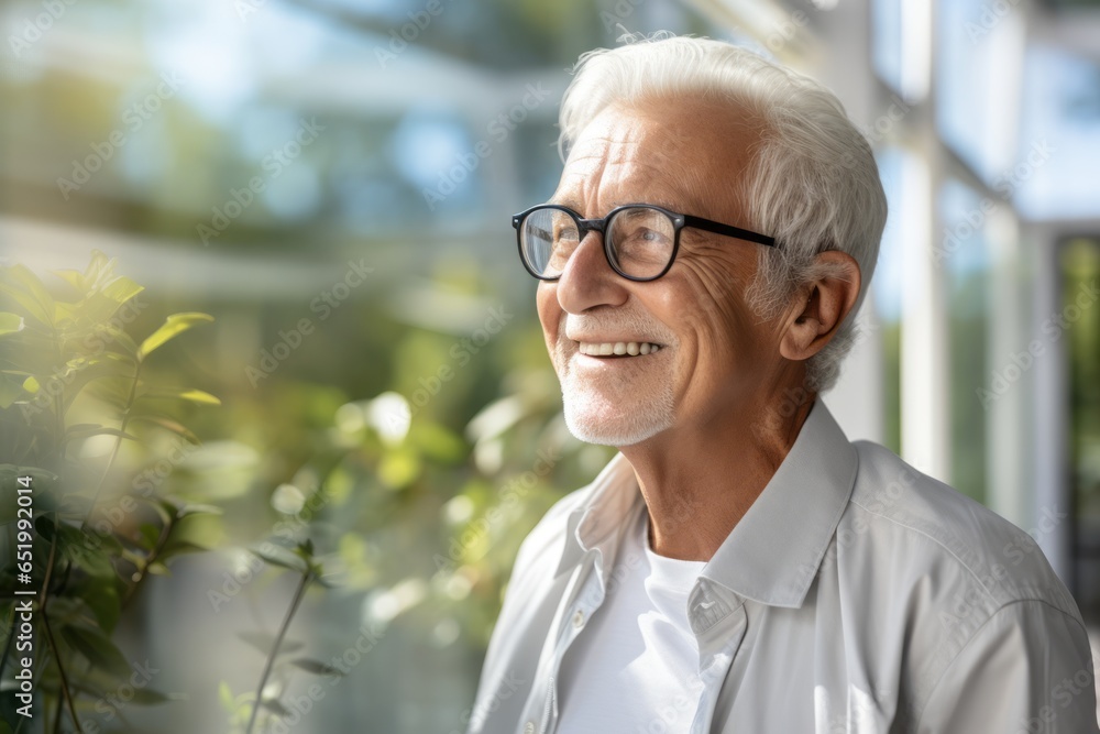 relax casual pension old senior male man smiling joyful happiness in his home looking at garden backyard at home relax casual pension old senior male man smiling joyful happiness in his home looking at garden backyard at home