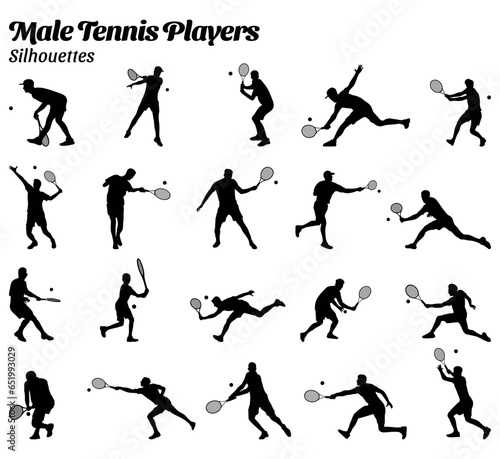 Men's tennis tournament silhouette vector set