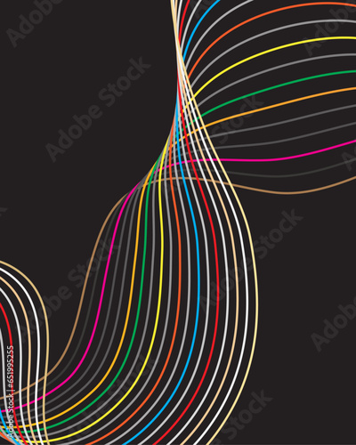 Abstract luxury colorful wavy flowing dynamic curve lines isolated on black background. Digital future technology concept. Design for web design, cover, technology, science, data, music, magazine.