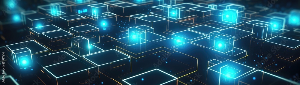 Network Of Interconnected Cubes Symbolizing Blockchain Panoramic Banner