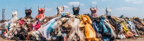Old Garments Mixed With Trash At Garbage Dump Trashtofabric Fashions, Old Clothes Upcycling, Garbage Dump Pollution Panoramic Banner