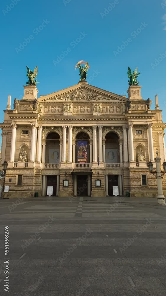 Lviv Opera House on a sunny morning. Timelapse. Lviv Opera House on a sunny morning. Timelapse.