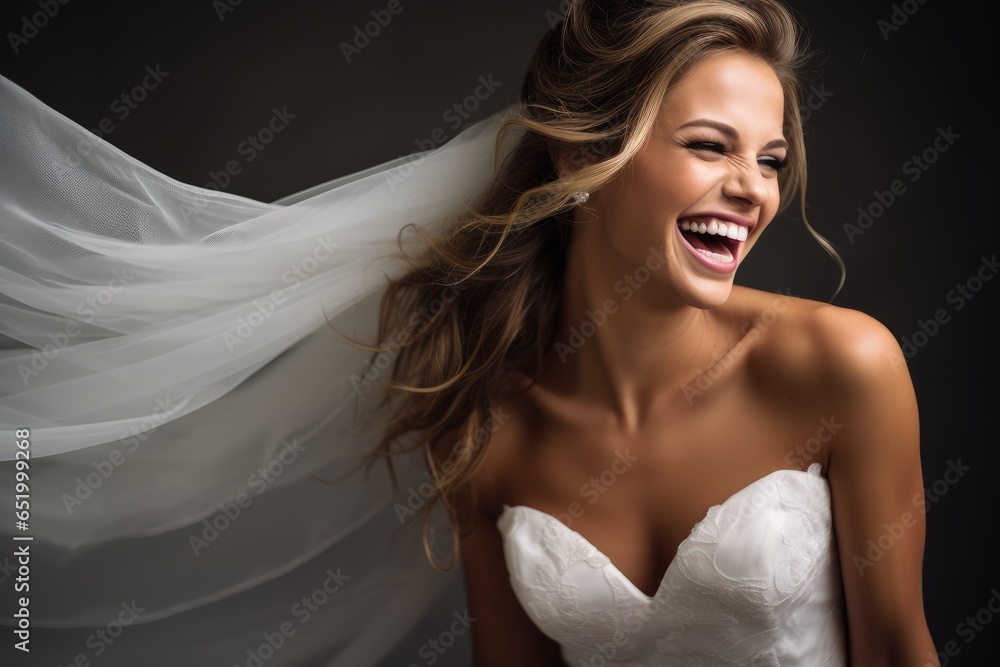 Obraz na płótnie Happy bride in wedding dress, wedding w salonie
