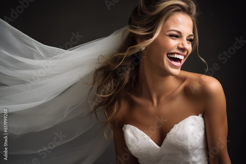 Happy bride in wedding dress, wedding photo