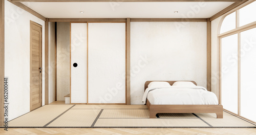 Muji Japan bedroom interior minimal style, Japanese interior.3D rendering