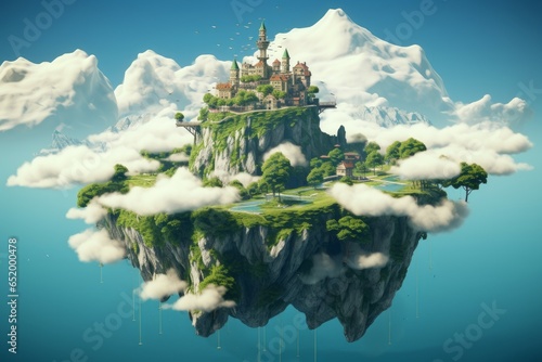 Sublime Floating island clouds. Rock land. Generate Ai