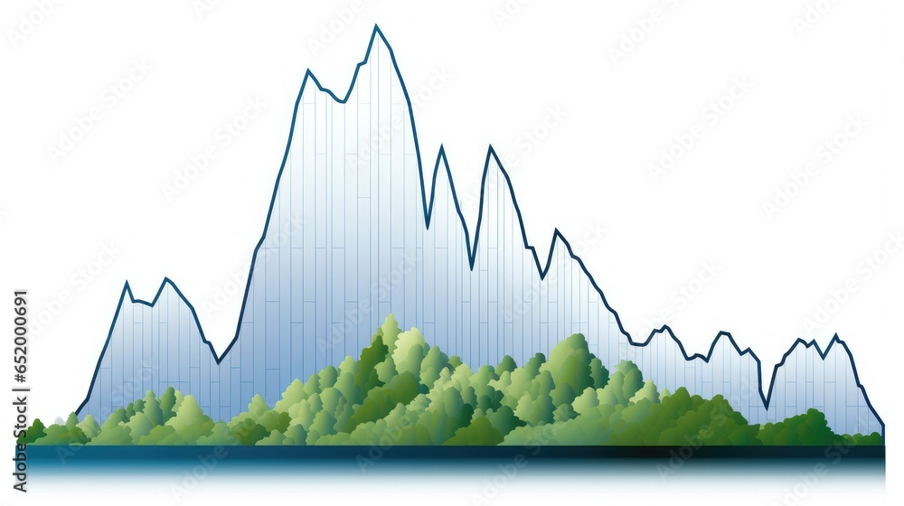 A stock market graph showing upward trend with peaks and valleys, representing stock performance and growth. A simple image depicting stock market analysis and investment.