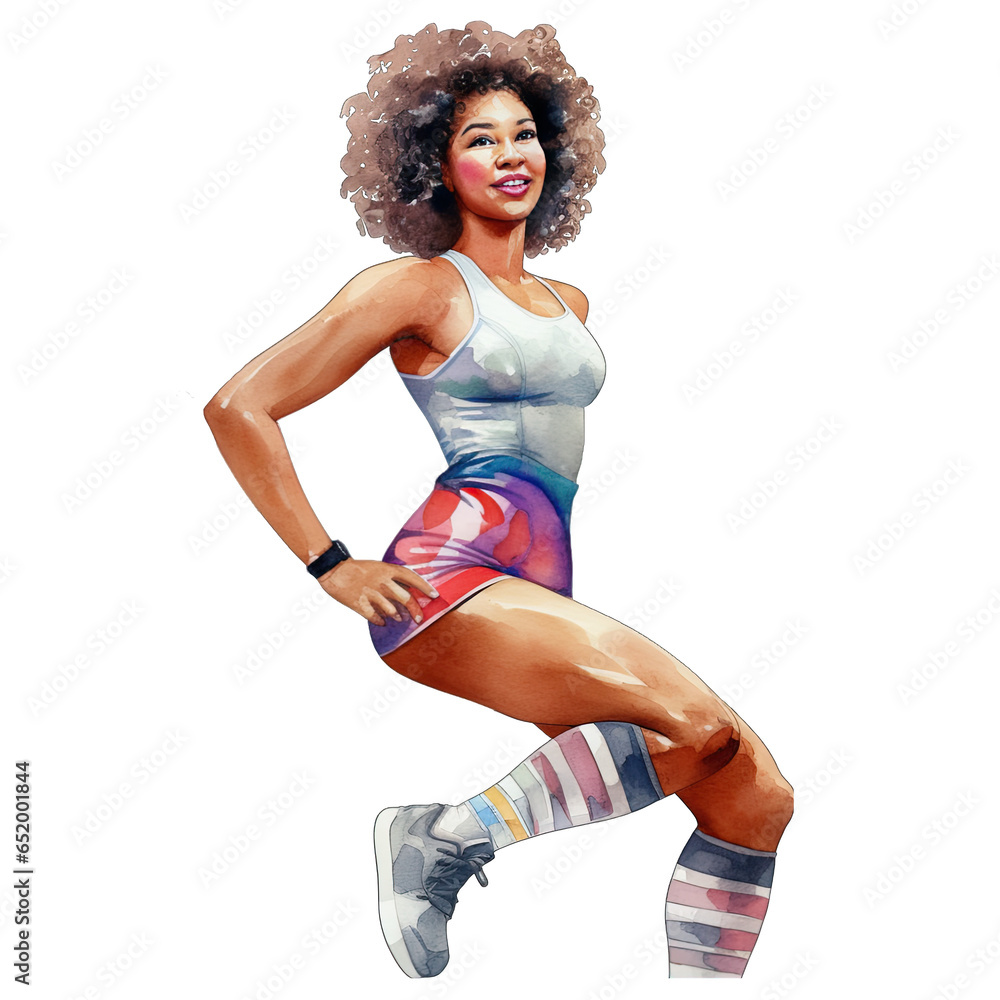 Portrait of a 80s lady woman wearing fitness athletic clothing Isolated on white transparent background. Retro 80s fashion Stock Illustration Adobe Stock
