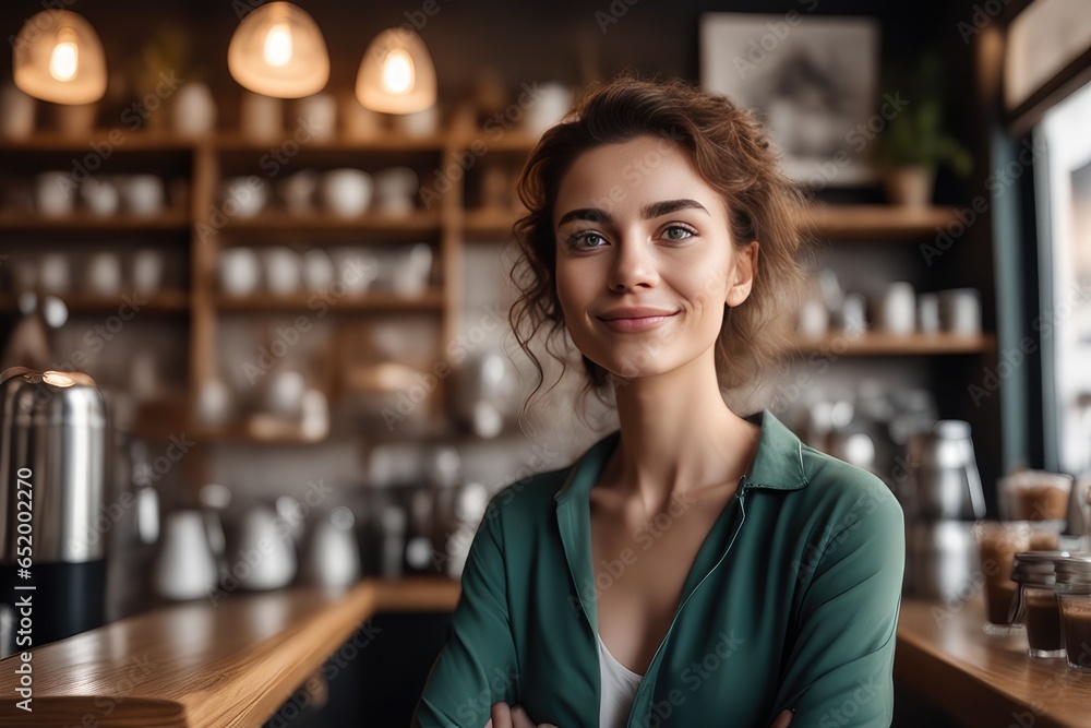 portrait of a woman in a cafe portrait of a woman in a cafe