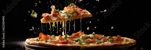 Levitation Of A Pizza On A Black Background Creating An Intriguing And Artistic Culinary Image