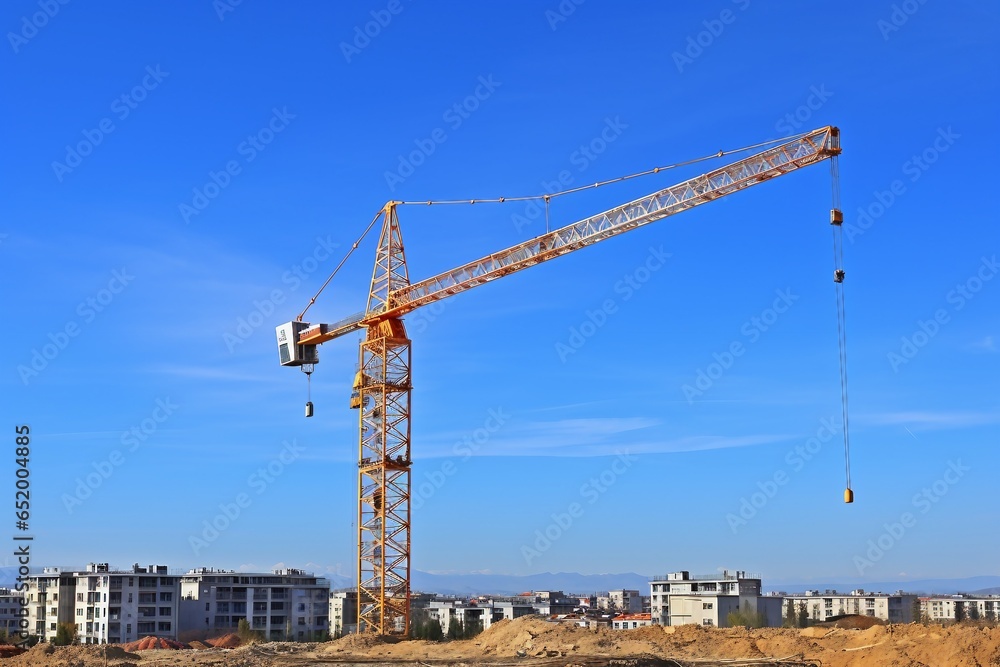 Construction Site Featuring a Crane Adjacent to a Building Under Construction.