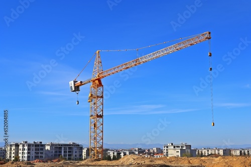 Construction Site Featuring a Crane Adjacent to a Building Under Construction.