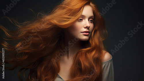 Lively golden brown hair on a gray background