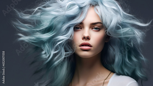 Wallpaper Mural Lively blue hair on a gray background Torontodigital.ca