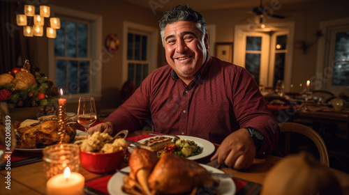 Portrait of a man during Thanksgiving dinner with his family