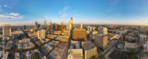 Downtown Austin at Sunrise: 180 Degree Aerial Panorama