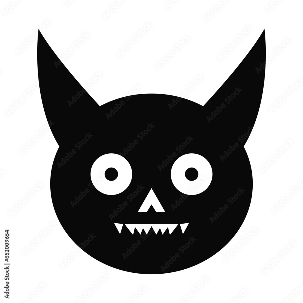 Black Creepy Cat Face Vector Icon - Spooky Feline Illustration